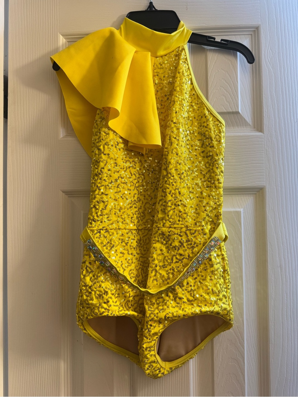 Weissman Bright Yellow Sequin One-Shoulder Dance Leotard